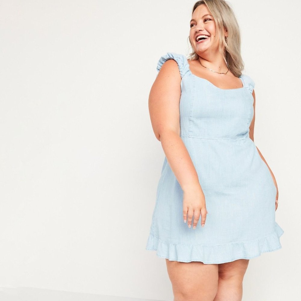 Old Navy fit&flare Puff-Sleeve Jean Mini Dress for Women New - Picture 2 of 4